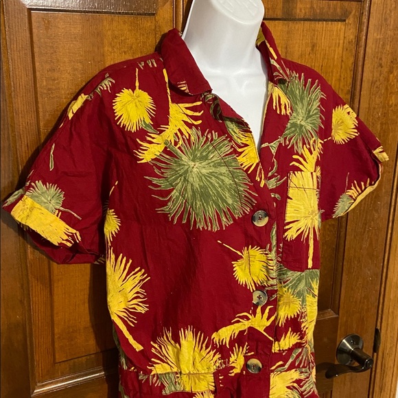 Free People Malibu Romper in a red combo maroon tropical print Size Large - Picture 7 of 16